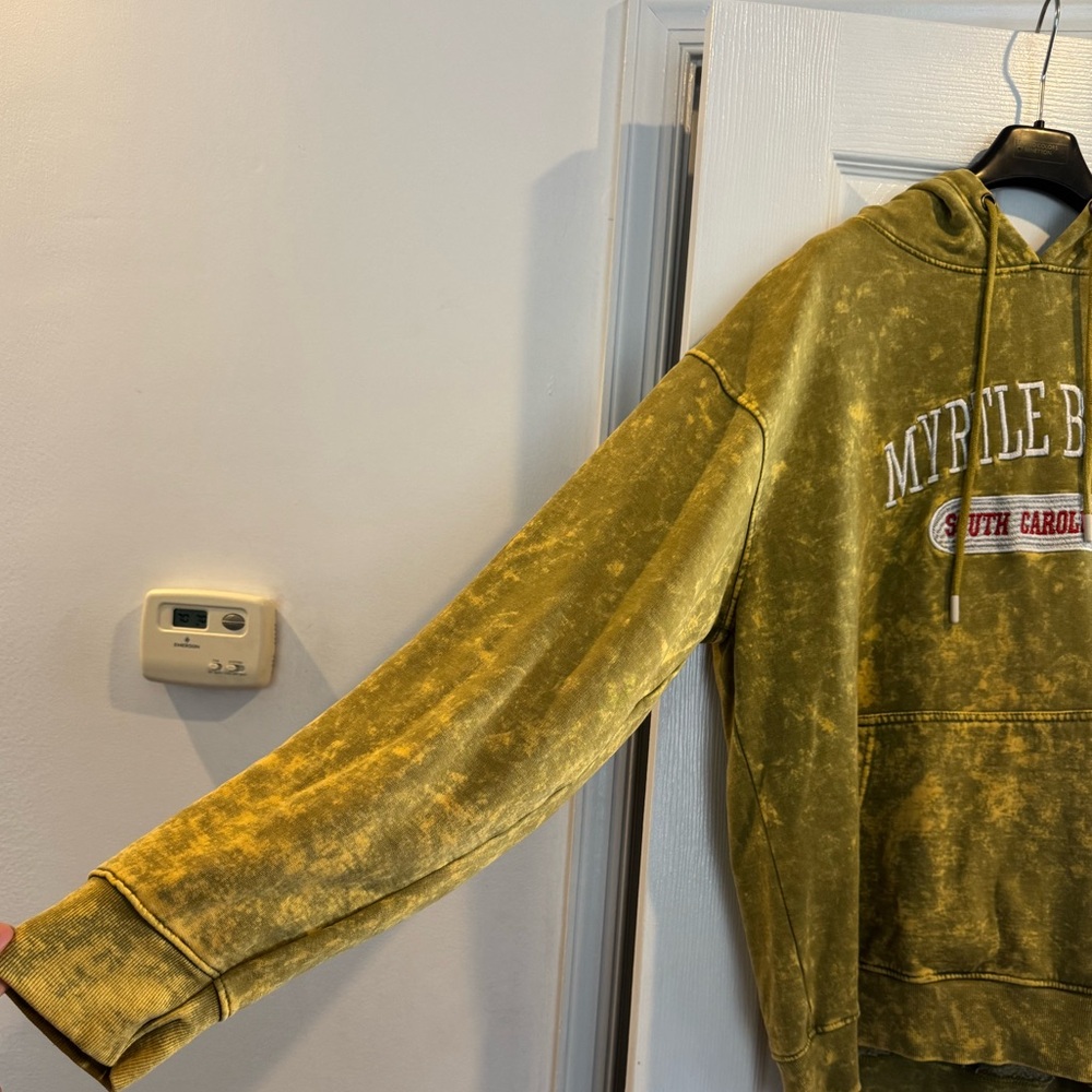 Myrtle Beach South Carolina Olive Green Mustard Acid Wash Hoodie Vacation Size L - Picture 5 of 6